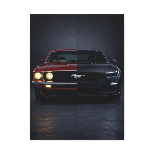 Ford Mustang Evolution Split 1969 vs Dark Horse Wall Art & Canvas Prints