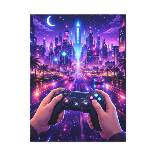 Cyberpunk Night Drive Gaming Scene Wall Art & Canvas Print