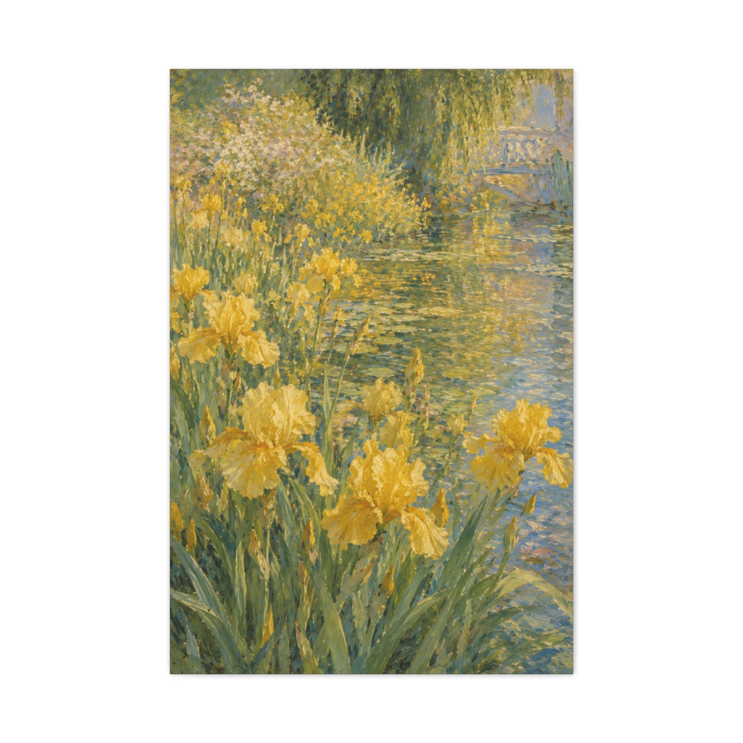 Impressionist Yellow Iris Garden Waterside Scene Wall Art & Canvas Print