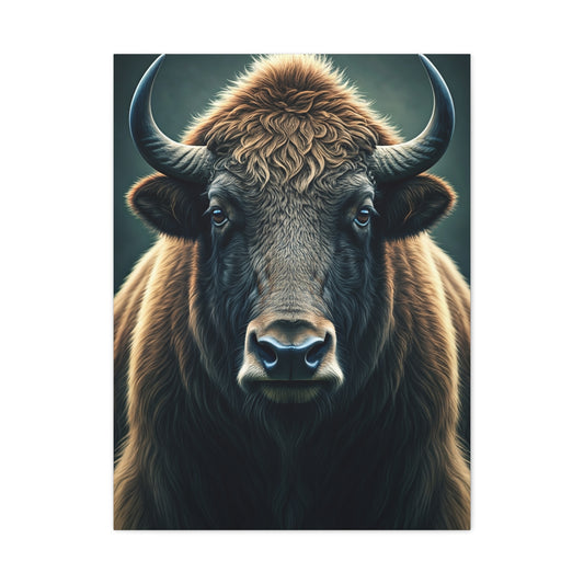 American Bison Frontal Portrait with Dramatic Overcast Lighting Wall Art & Canvas Print