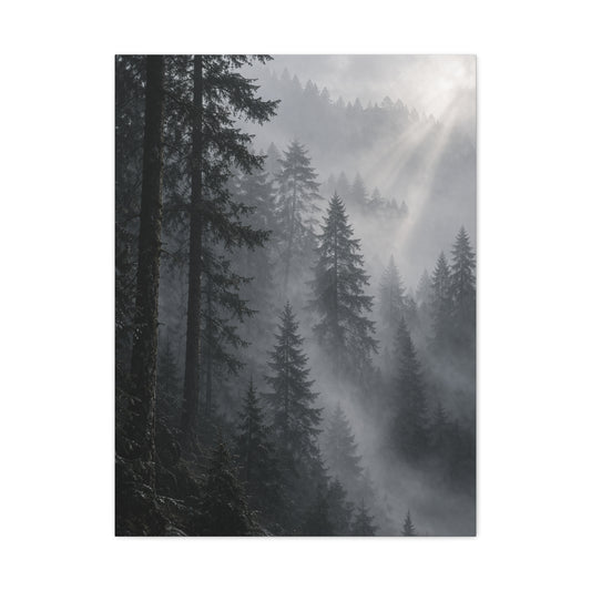 Misty Pine Forest Light Wall Art & Canvas Print