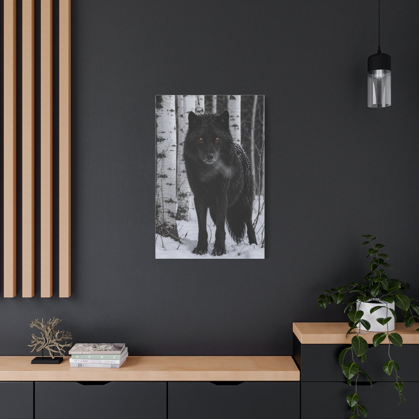 Midnight Black Wolf Aspen Forest Portrait Wall Art & Canvas Print