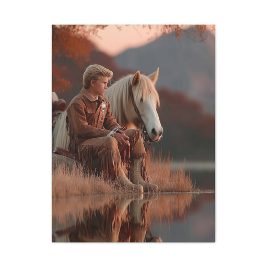 Young Cowboy by the River Wall Art & Canvas Print