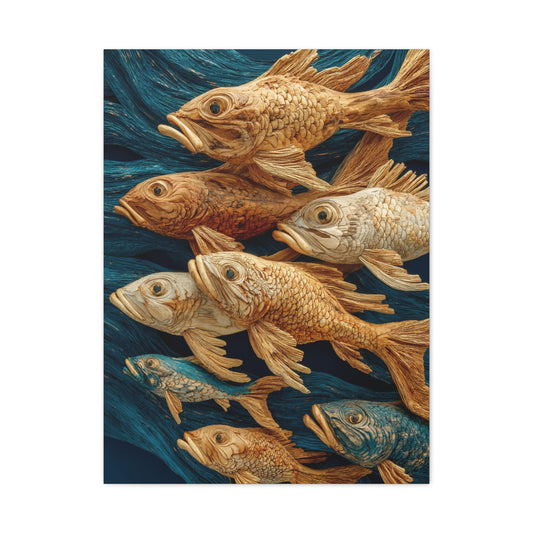 Driftwood School of Fish Relief Wall Art & Canvas Print