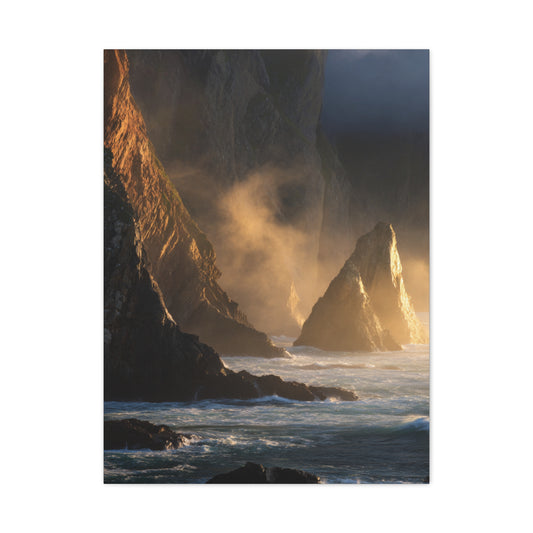 Dramatic Golden Light Coastal Cliffs Wall Art & Canvas Print