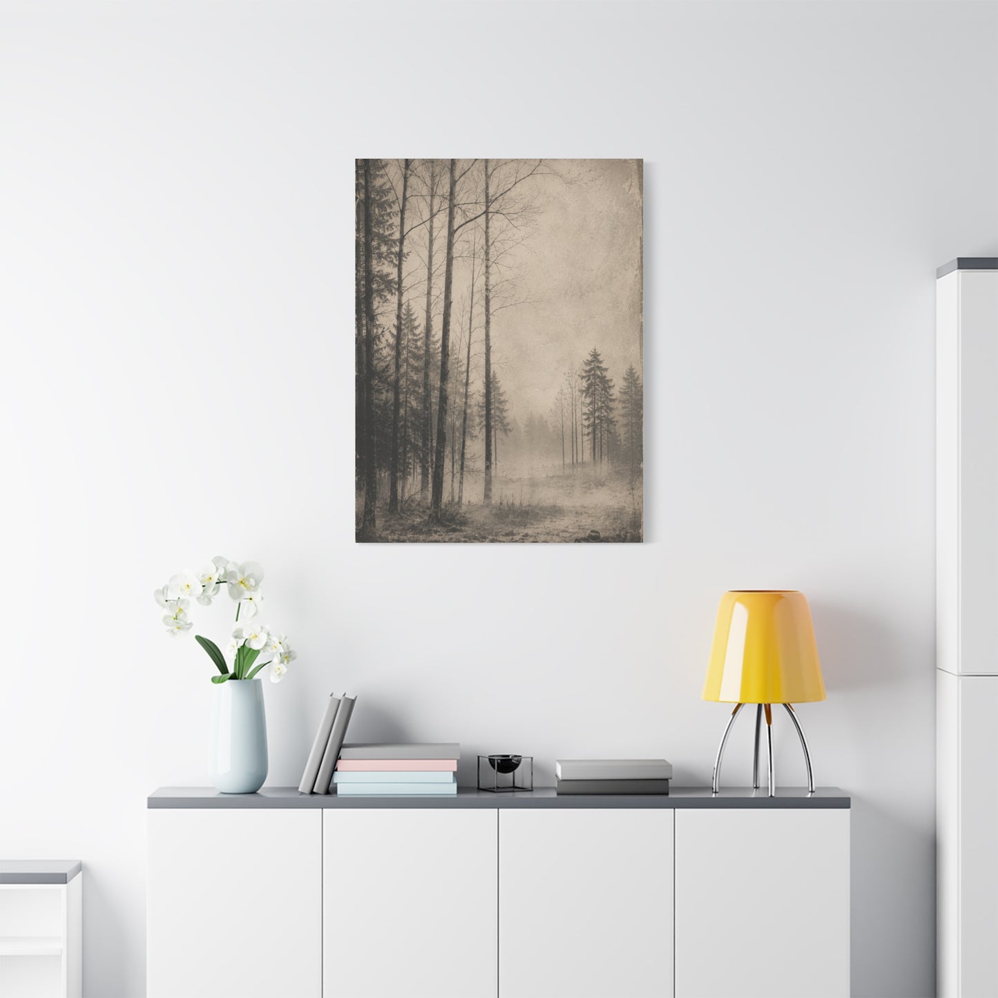 Vintage Fog Forest Monochrome Trees Wall Art & Canvas Print