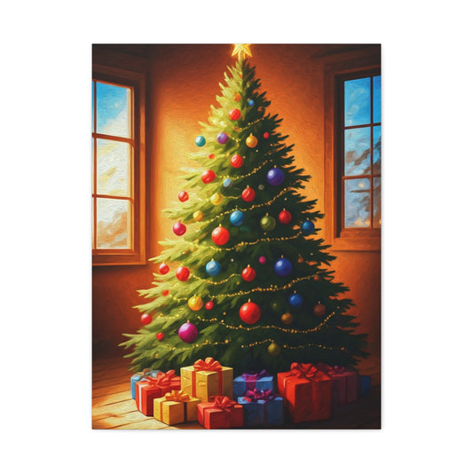 Hand Painted Christmas Tree With Colorful Ornaments Wall Art & Canvas Print