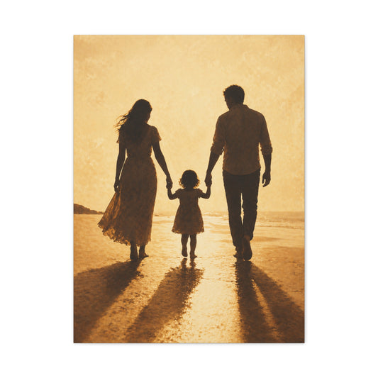 Golden Family Silhouette Sunset Wall Art & Canvas Print
