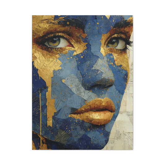 Blue and Gold Abstract Face Collage Wall Art & Canvas Print