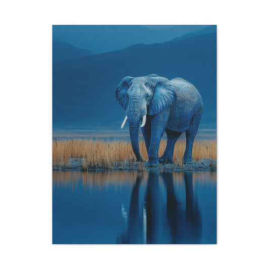 Elephant Blue Hour Reflection Wall Art & Canvas Print