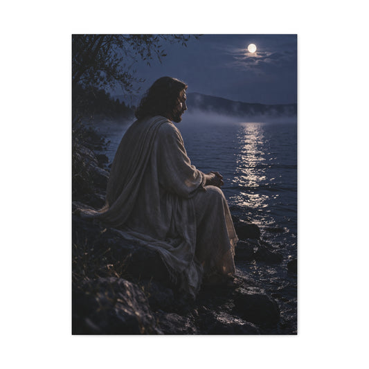 Jesus by the Water Moonlight Reflection Wall Art & Canvas Print
