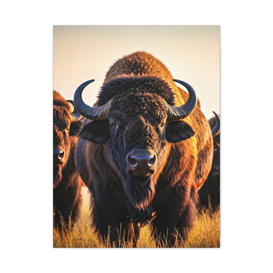 Bison Herd Leader in Golden Field Wall Art & Canvas Print
