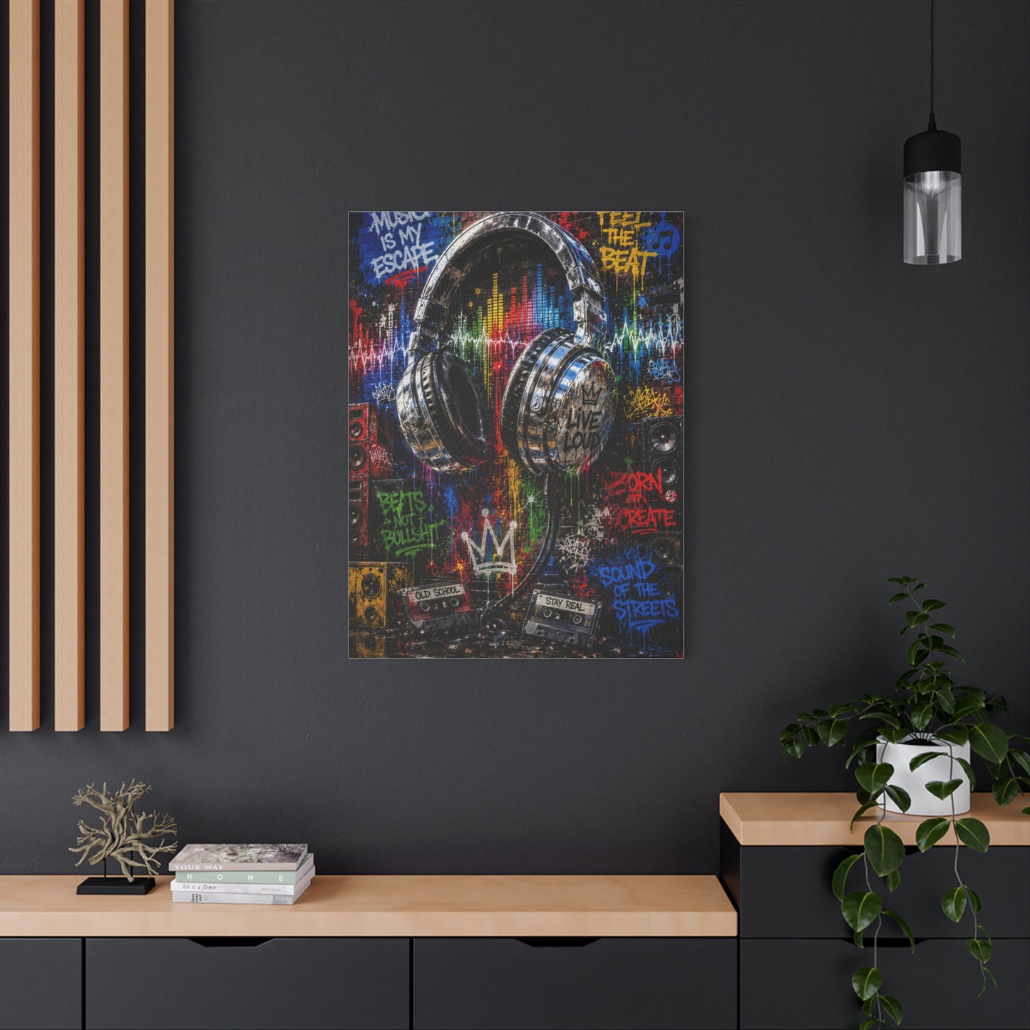 Graffiti Headphones Music Street Wall Art & Canvas Print
