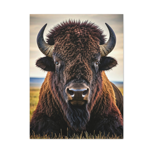 Symmetrical Prairie Bison Frontal Portrait Wall Art & Canvas Print