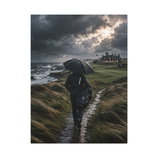 Stormy Seaside Golfer Journey Wall Art & Canvas Print