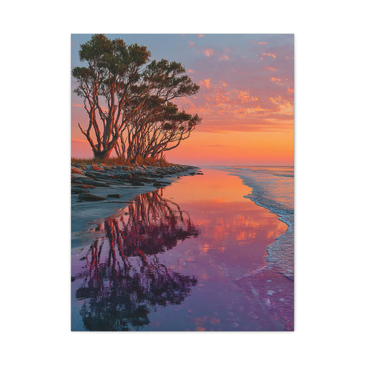 Driftwood Coastal Reflection Sunrise Wall Art & Canvas Print