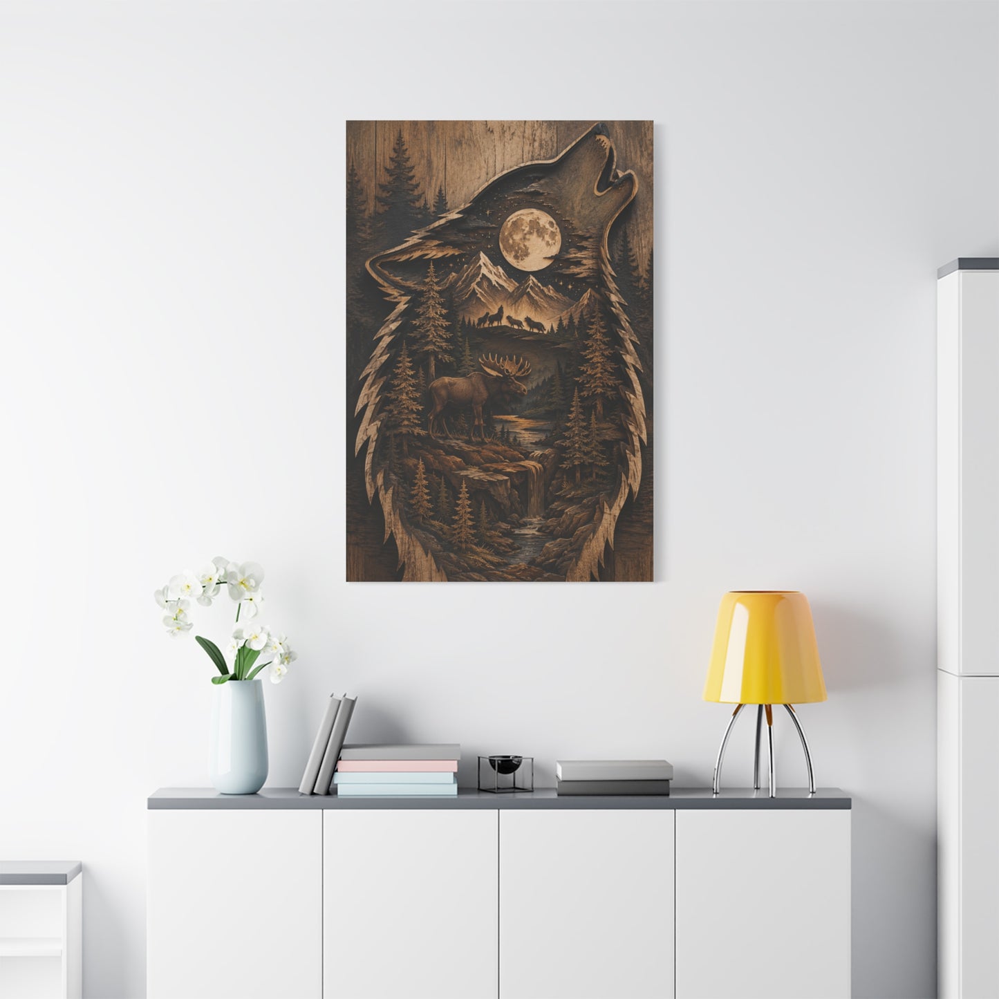 Forest Silhouette Wolf Storyscape Wood Panel Wall Art & Canvas Print
