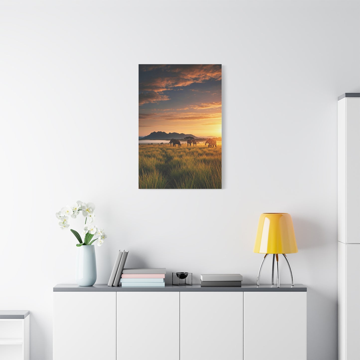 Golden Savanna Elephant Journey Wall Art & Canvas Prints