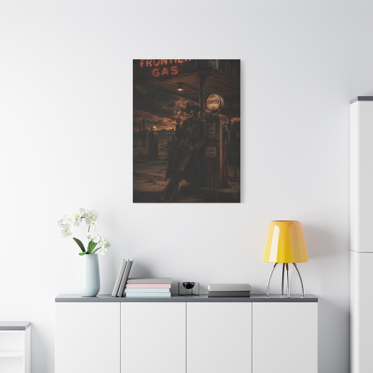 Frontier Gas Station Skeleton Outlaw Wall Art & Canvas Print