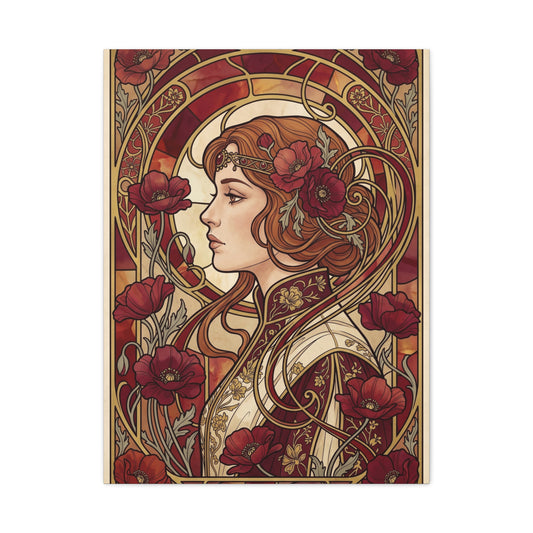 Art Nouveau Red Poppy Muse Portrait Wall Art & Canvas Print