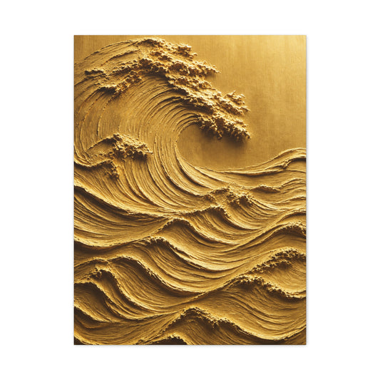 Golden Sculptural Wave Relief Wall Art & Canvas Print