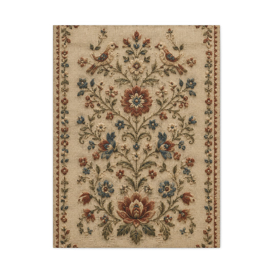 Antique Floral Embroidery Garden Panel Wall Art & Canvas Print