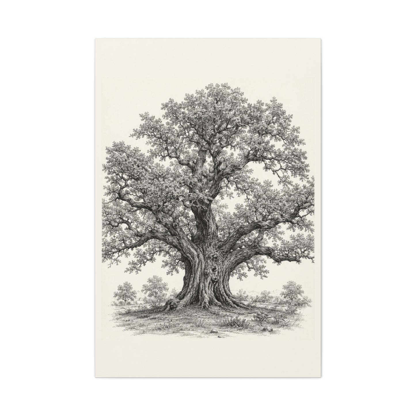 Detailed Engraved Oak Study Trees Wall Art & Canvas Print