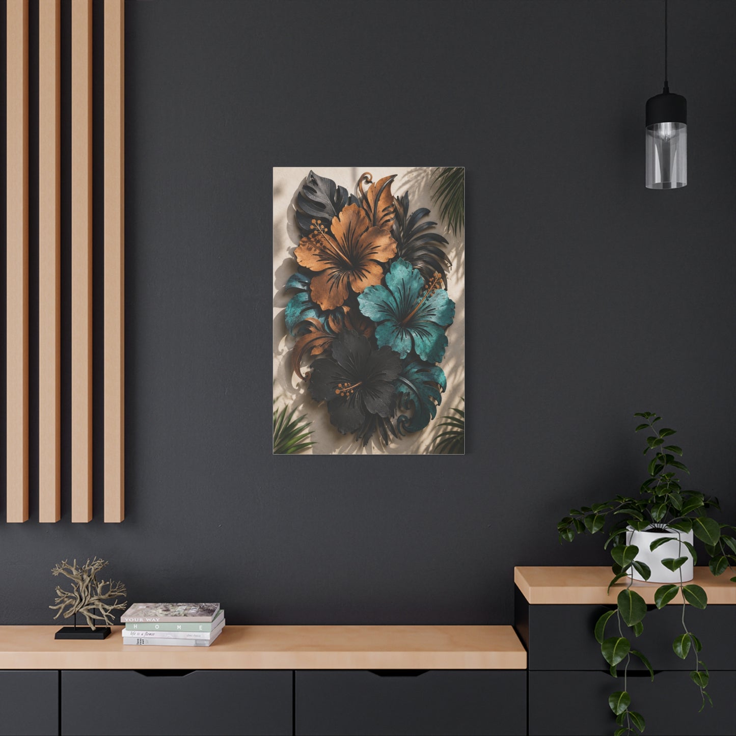 Metal Hibiscus Botanical Sculpture Tropical Wall Art & Canvas Print