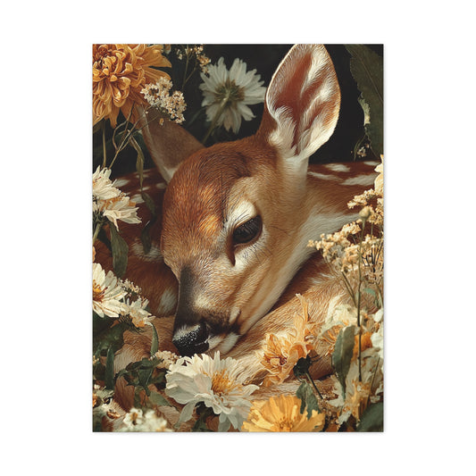 Floral Garland Deer Portrait Wall Art & Canvas Print