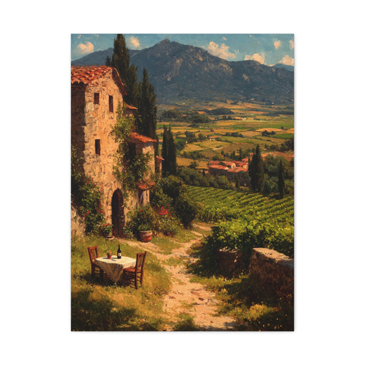 Tuscan Vineyard Farmhouse Lunch Scene Wall Art & Canvas Print