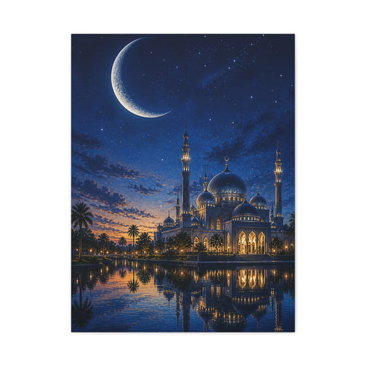 Crescent Moon Mosque Reflection Wall Art & Canvas Print