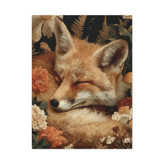 Sleeping Fox Floral Woodland Wall Art & Canvas Print