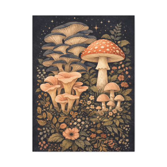 Whimsical Midnight Mushroom Garden Wall Art & Canvas Print