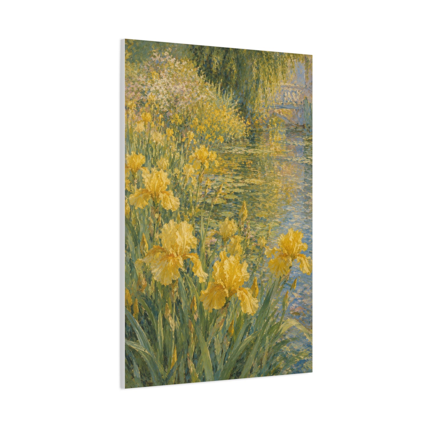 Impressionist Yellow Iris Garden Waterside Scene Wall Art & Canvas Print