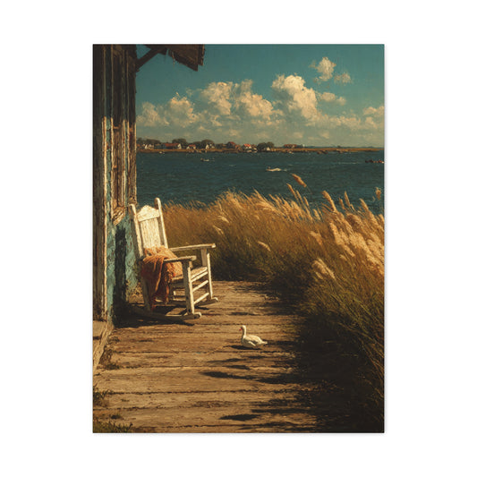 Farmhouse Lakeside Porch Scene Wall Art & Canvas Print