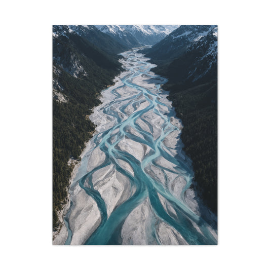 Aerial Braided Mountain River Wall Art & Canvas Print