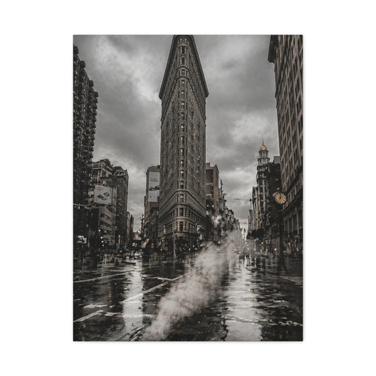 Flatiron Building Rainy Noir Wall Art & Canvas Print