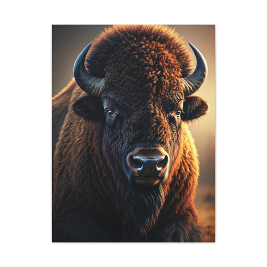 Golden Prairie Rim-Lit Bison Portrait Wall Art & Canvas Print