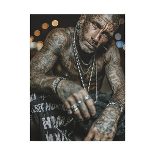 Tattooed Man Street Noir Portrait Wall Art & Canvas Print