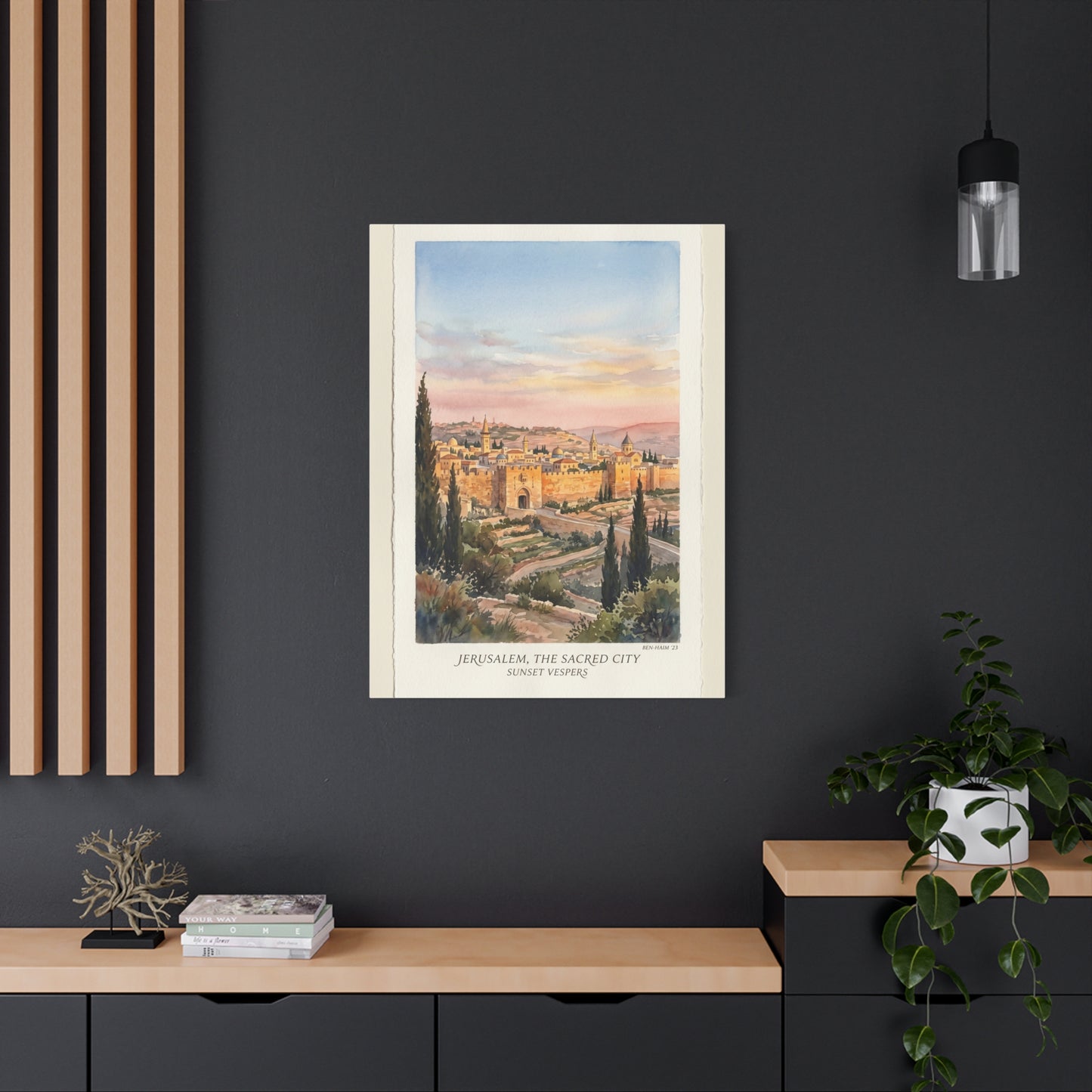 Jerusalem Sunset Watercolor Landscape Wall Art & Canvas Print