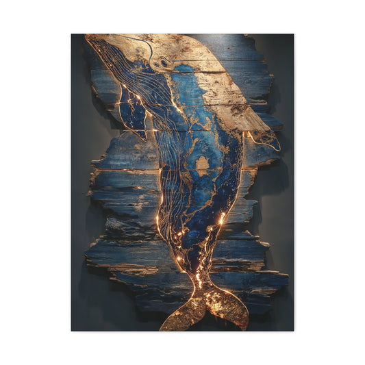 Driftwood Whale Coastal Sculpture Wall Art & Canvas Print
