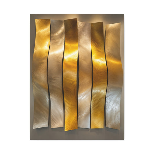 Polished Gold Panel Sculptural Wave Installation Wall Art & Canvas Print