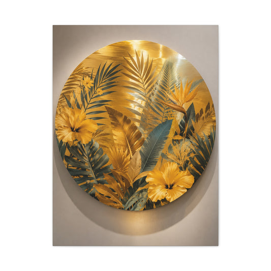 Golden Tropical Botanical Disc Composition Wall Art & Canvas Print