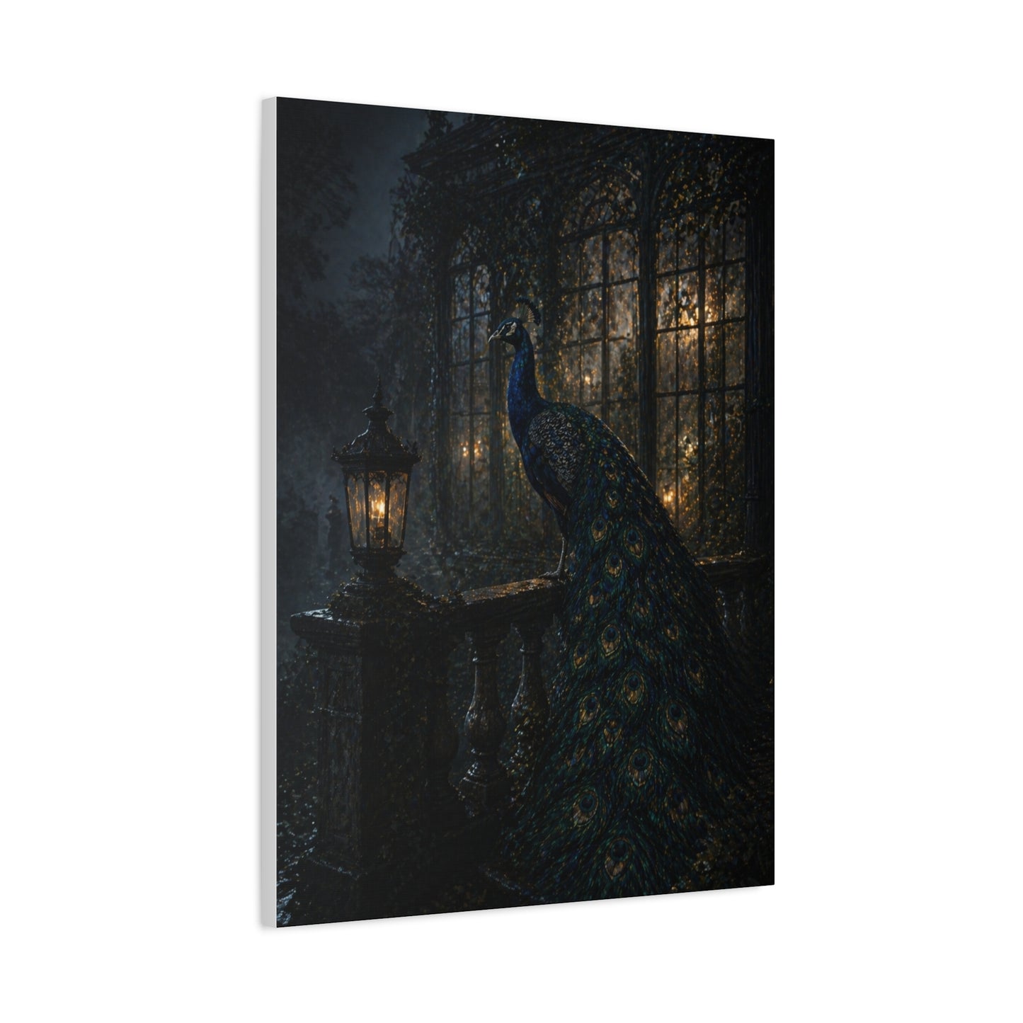 Gothic Night Peacock Balcony Wall Art & Canvas Print