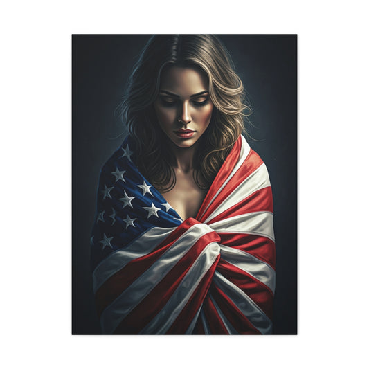 Woman Draped in American Flag Reflection Wall Art & Canvas Prints