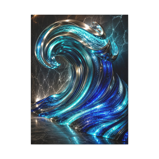 Glass & Steel Ocean Wave Architectural Sculpture Wall Art & Canvas Print