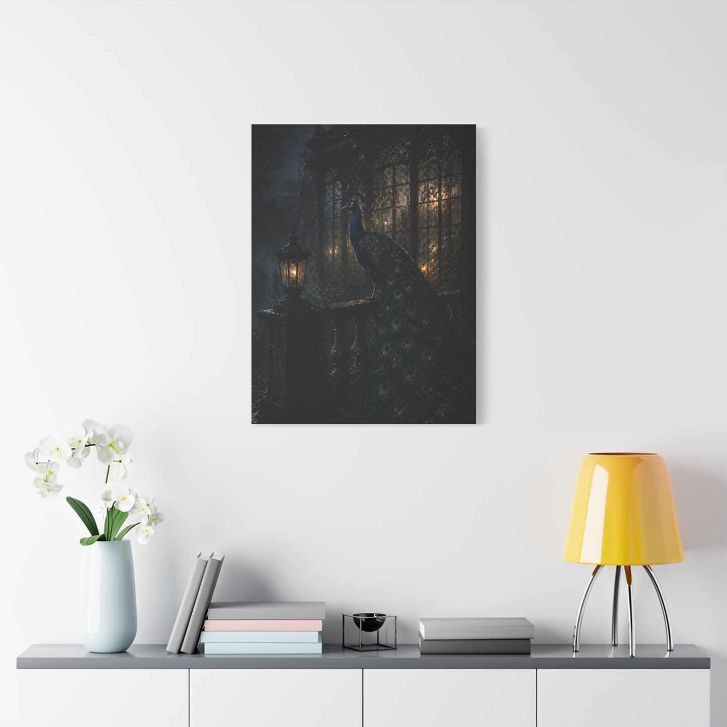 Gothic Night Peacock Balcony Wall Art & Canvas Print