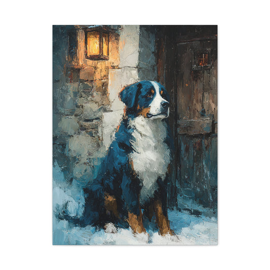 Bernese Mountain Dog Winter Chalet Wall Art & Canvas Print