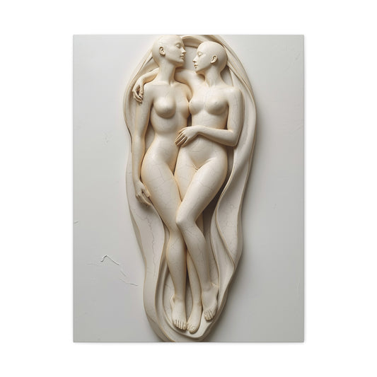 Sculptural Dual Figure Relief Wall Art & Canvas Print