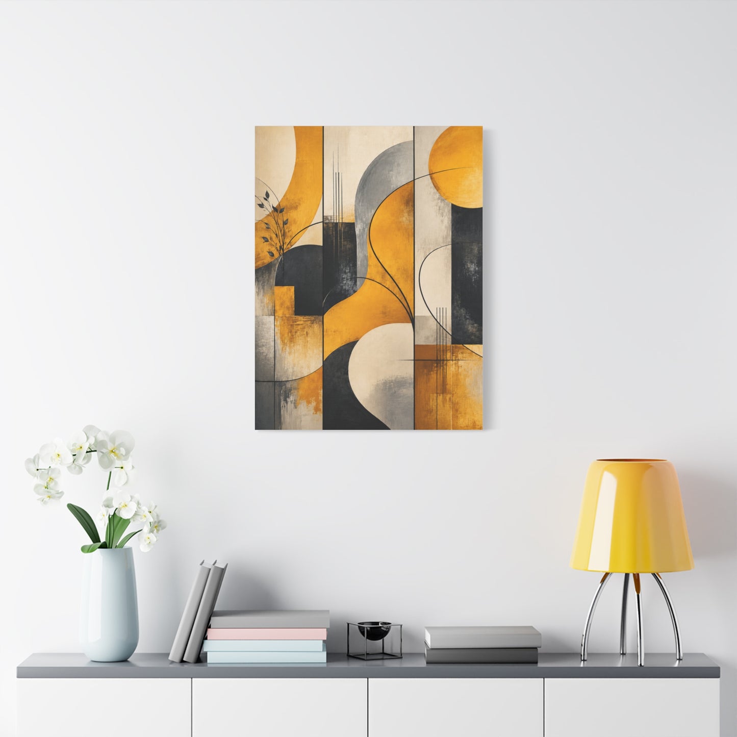 Abstract Panel Flow Mustard & Neutral Composition Wall Art & Canvas Print